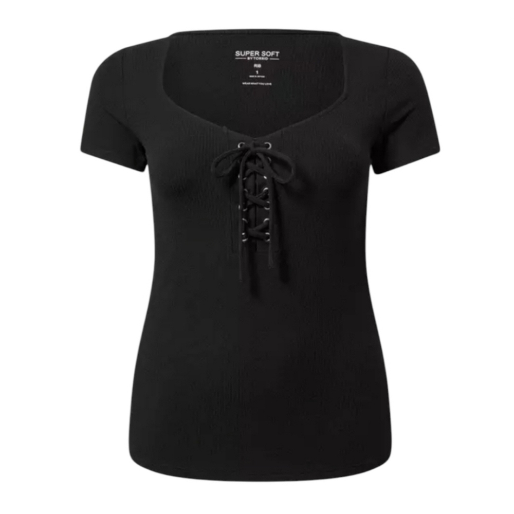 NWT TORRID Super Soft Rib V-Neck Lace Up Top